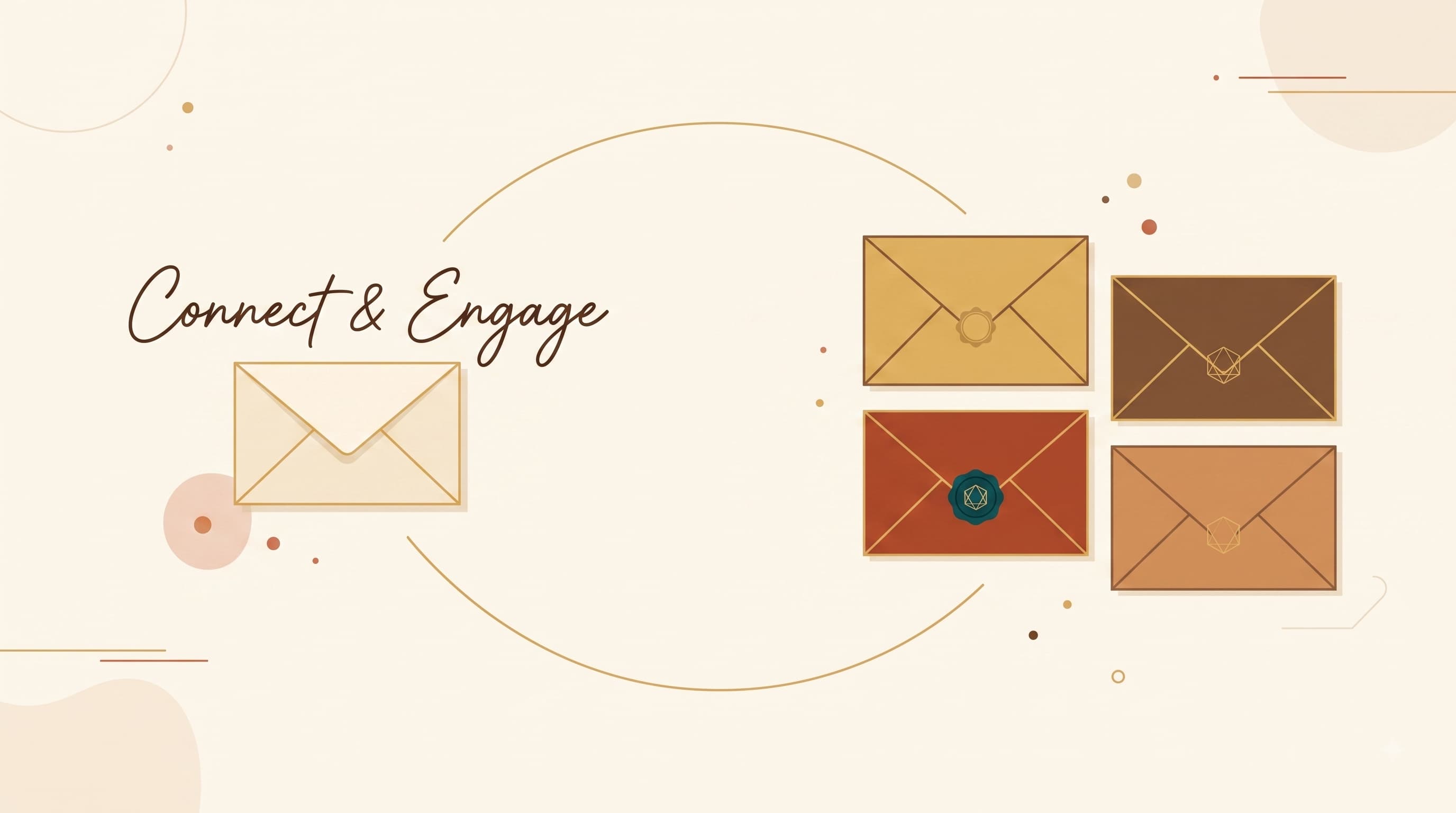 Illustration of a handwritten line of text sorting envelopes into groups